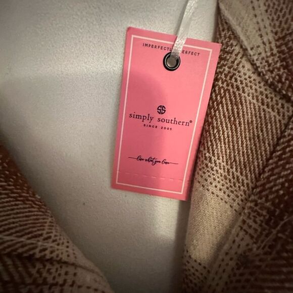 NWT $41 Simply Southern Men Shacket Brown Plaid Flannel Long Sleeve Shirt XL - Picture 4 of 4